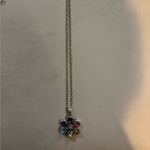 Multicolor Gemstone Flower Pendant Necklace